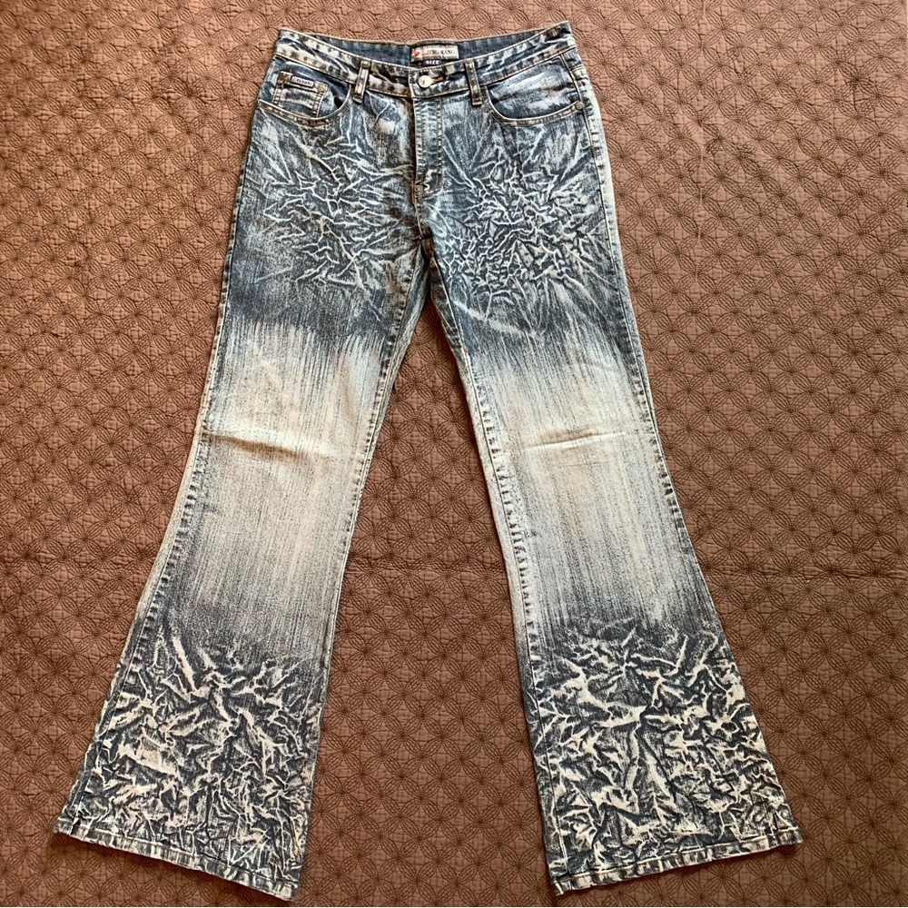 Vintage Jing Wang bell bottom jeans, Sz 42